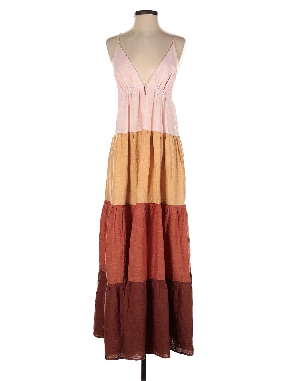 Anthropologie Tiered Maxi Dress in Pink, Yellow, Rust, Brown
